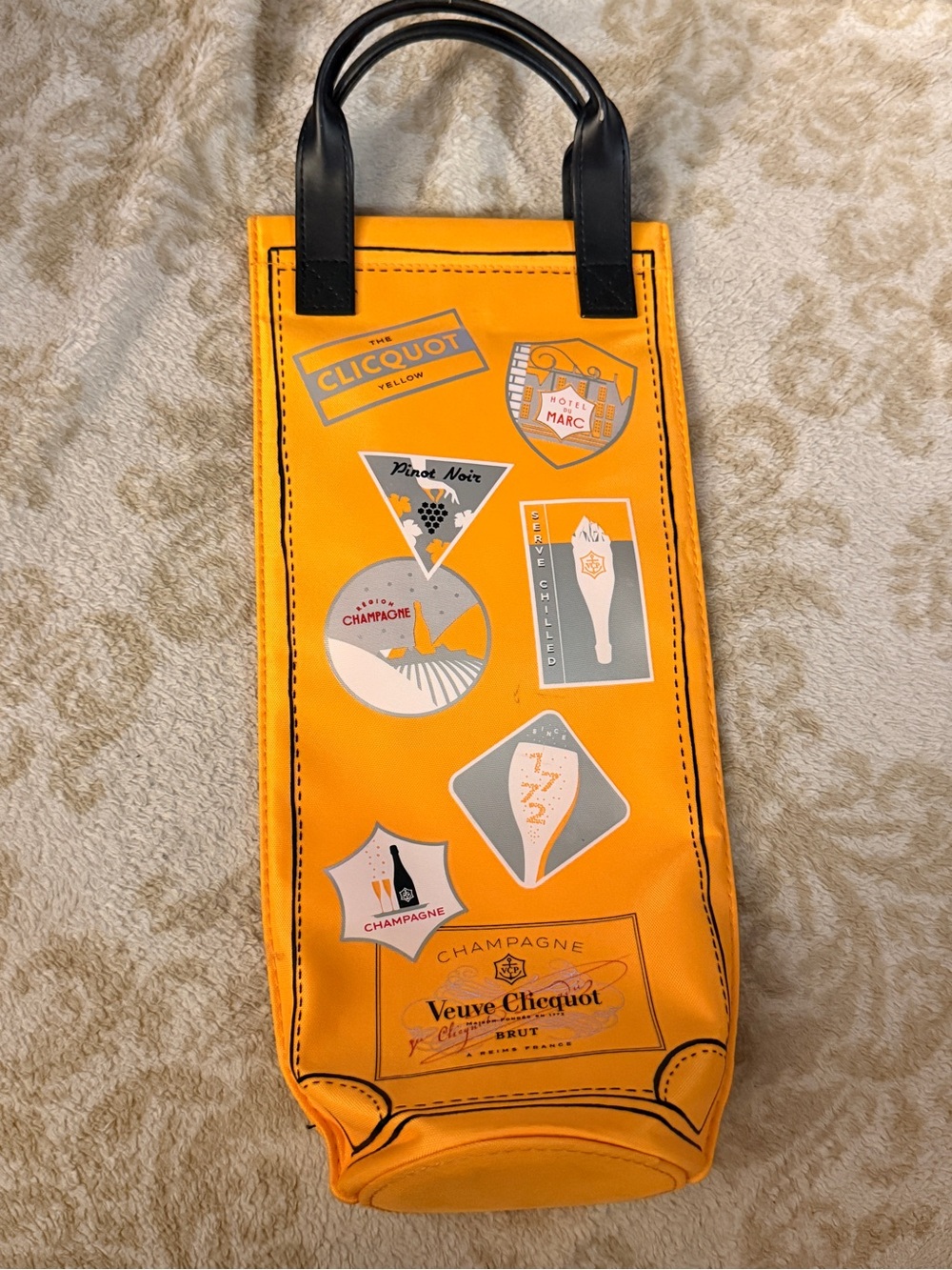 Veuve Clicquot On The Road Insulated Champagne Bottle Bag Tote Patches